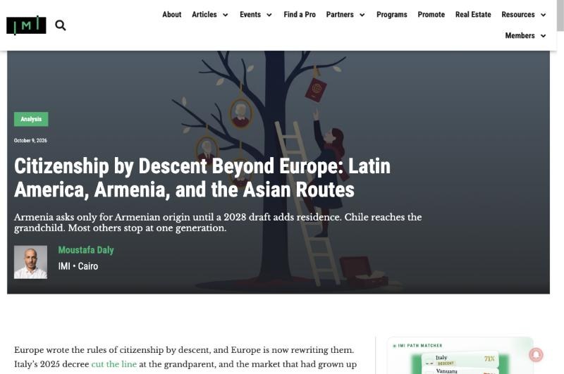 IMI Daily: Citizenship by Descent Beyond Europe: Latin America, Armenia, and the Asian Routes